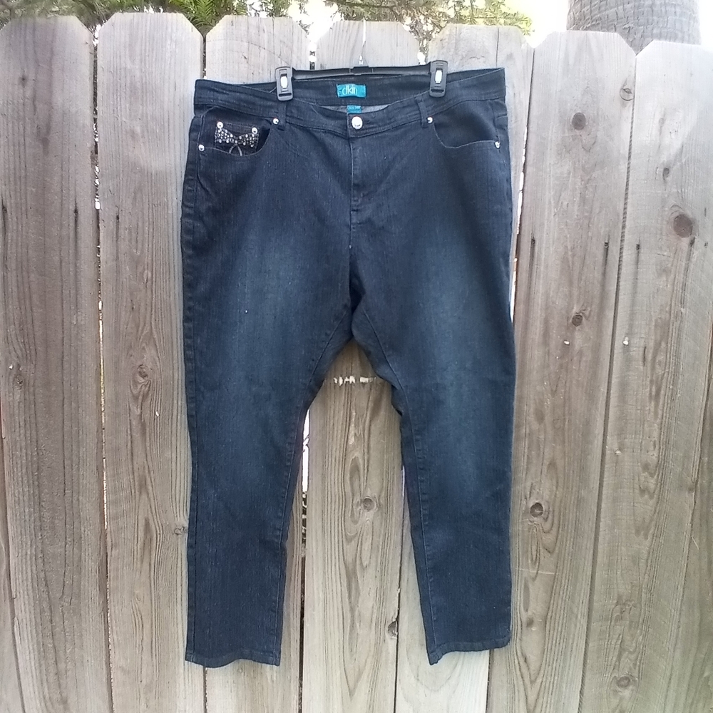 DKIN Jeans Womens Sz 24W Blue Stretch Denim Medium Wash High Rise Button Zip